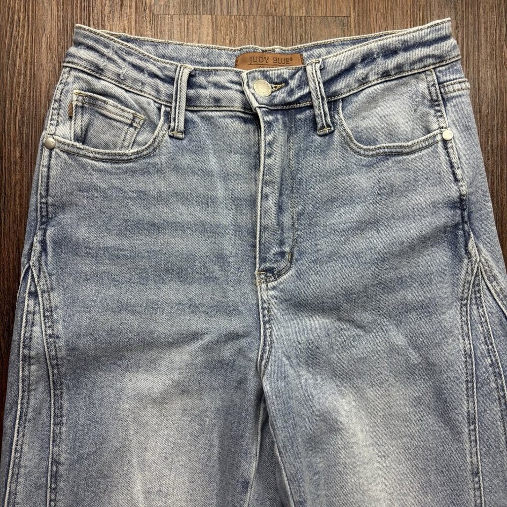 Judy Blue Retro Wide High Waist Jeans Light Wash Women’s Size 5/27 - Picture 3 of 12